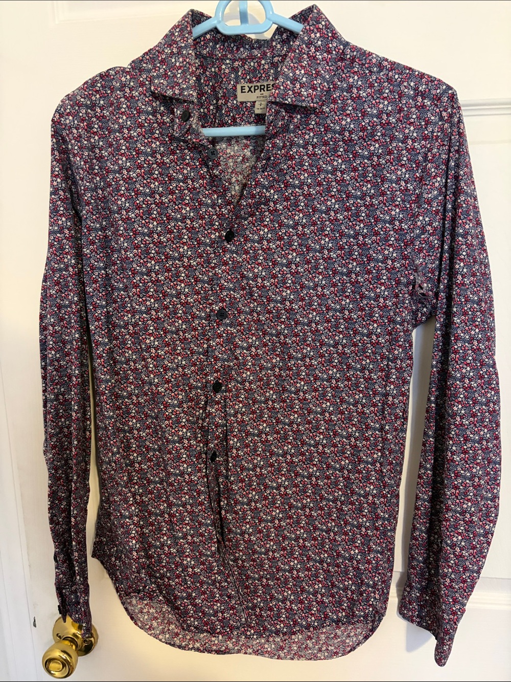 Express Men’s Burgundy Floral Button-Down Shirt